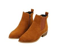 Generisch Women's Winter Ankle Boots, Suede, Faux Fur Lined, Waterproof, Slip Resistant, Block Heels, Round Toe, Beige