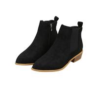 Generisch Women's Winter Ankle Boots, Suede, Faux Fur Lined, Waterproof, Slip Resistant, Block Heels, Round Toe, Beige