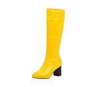 Generisch Women's Winter Boots Waterproof Knee-High Boots Retro Long Shaft Boots Snow Boots Platform Slip On Boots Casual Transition Boots Wedding Women's Boots Low Heel Patent Boots, yellow, 4 UK