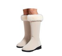Generisch Women's Winter Boots, Winter Boots to the Calf, Comfortable Warm Lined Slippers with Platform Heel in Wood Look - Ideal for Slip On and Outdoor Walks in Cold Weather, beige, 4 UK