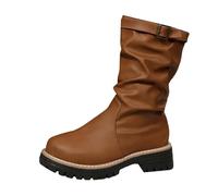 Generisch Womens Winter Boots Wrinkled Round Toe Cuffed Pile Top Calf Length Ladies Black Heel 5Cm, brown, 8.5 UK