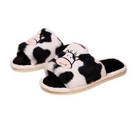Generisch Women's Winter Christmas Pair Cute Cow Thick Bottom Warm Home Opening Cotton Slippers, White, 5 UK