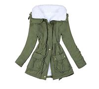 Generisch Women's Winter Coat Padded Cotton with Medium Length Peach Skin Fleece Waist for Oversized Warming Loose Fit, Army Green, S