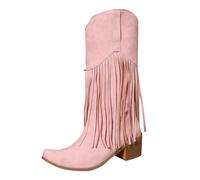 Generisch Women's winter fashion boots with heel, medium height boots, shoes, pointed toe, tassel boots, plain block heel, wedge heel, women's boots with wide calf, pink, 7 UK