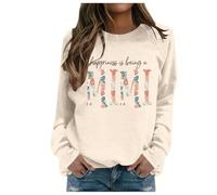 Generisch Women's Winter Fashion Long Shirt with Festive Christmas Print Crew Neck for Stylish Casual Fashion, beige, M