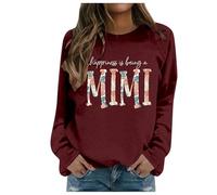 Generisch Women's Winter Fashion Long Shirt with Festive Christmas Print Crew Neck for Stylish Casual Fashion, Wine Red, XXL