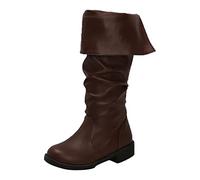 Generisch Women's Winter Flanging Two-Piece Cowboy Windpleated Mid Boots with Stylish Look Comfortable Fit for Cold Days, brown, 8.5 UK