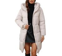 Generisch Women's Winter Jacket, Long Warm Winter Coat, Lightweight Down Jacket, Winter Puffer Jacket, Outdoor Quilted Coat, Zip Down Coat with Hood, Transition Winter Jacket, Women's Brown, White, L