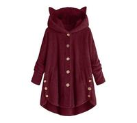 Generisch Women's Winter Jacket on Both Sides Parka with Fur Hood Lightweight Jacket with Stitching and Stand-Up Collar Female Quilted Coat, Wine Red, M