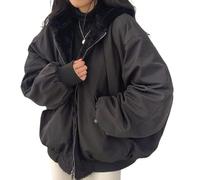Generisch Women's Winter Jacket Reversible Warm Winter Jacket Short Coat Warm Fleece Lined Double Sided Coat with Fur Hood Winter Coat Hooded Jacket Warm Women's Winter Coat, black, L