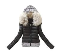 Generisch Women's Winter Jacket with Fur Hood Quilted Jacket Women's Winter Warm Thin Transition Jacket Slim Fit Puffer Jacket with Zip Thermal Jacket Comfortable Down Coat Large Sizes Hooded Jacket