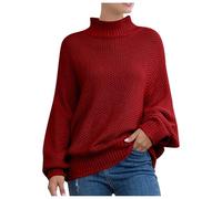 Generisch Women's Winter Jumper Long Sleeve Chunky Knit Women's Jumper with Batwing Sleeves Turtleneck in American Design Winter Fashion Cotton Sweatshirt, Wine Red, 5XL
