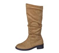 Generisch Womens Winter Round Toe Casual Comfortable Retro Roman Pleated Thick Heel Mid Calf Boots Shoes Women Chucks, khaki, 8 UK