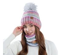Generisch Women's Winter Set of Hat and Loop Scarf - Two Piece Knitted Set with Bobble and Colour Gradient Warm Accessories for Cold Days, style_w05 purple, One size
