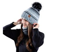 Generisch Women's Winter Set of Hat and Loop Scarf - Two Piece Knitted Set with Bobble and Colour Gradient Warm Accessories for Cold Days, style_w02 gray, One size