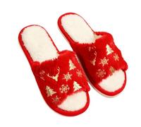 Generisch Women's Winter Slippers Funny Warm Christmas Slippers Lined Fluffy Felt Christmas Slippers Plush Cuddly Felt Slippers Ultralight Open Toe Slippers, red, 6 UK