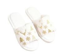 Generisch Women's Winter Slippers Funny Warm Christmas Slippers Lined Fluffy Felt Christmas Slippers Plush Cuddly Felt Slippers Ultralight Open Toe Slippers, beige, 12 UK