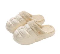 Generisch Women's Winter Slippers, Women's Warm Lined, House Slippers, PU Leather Slippers, Cuddly Winter Slippers, Non-Slip Home Shoes, Comfortable Lovers Slippers, White, 7 UK