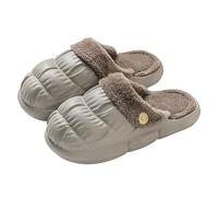 Generisch Women's Winter Slippers, Women's Warm Lined, House Slippers, PU Leather Slippers, Cuddly Winter Slippers, Non-Slip Home Shoes, Comfortable Lovers Slippers, gray, 7 UK