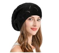 Generisch Women's Winter Soft Airy Beret Hat Cut Out Knitted Lightweight Casual Crochet S Beret Hat, black, One Size