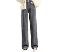 Generisch Women's Winter Thermal Jeans, Women's High Waist Thermal Jeans, Straight Leg Baggy Casual Trousers, Fleece Lined Jeans, Loose and Comfortable Thermal Trousers with Inner Fleece, Winter Jeans
