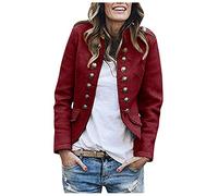 Generisch Women's Winter Wool Button Fashion Pocket Long Sleeve Slim Stand-Up Collar Outerwear Festive Trouser Suits Mother of the Bride, red, M