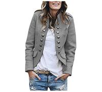 Generisch Women's Winter Wool Button Fashion Pocket Long Sleeve Slim Stand-Up Collar Outerwear Festive Trouser Suits Mother of the Bride, gray, S