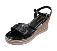 Generisch Women's Women's Europe the United States Big Yards Slope with Sandals Summer Thick Bottom Fish Head One Word Buckle with Women's Shoes Rome Sandals, black, 5 UK