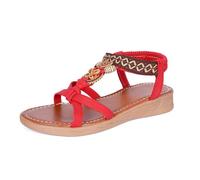 Generisch WOMENS WOMEN'S TRENDY CASUAL OPEN TOE BOHO WEDGE HEEL WEDGE HEEL SANDALS PERFECT FOR SUMMER DAYS. A MUST HAVE ADDITION TO YOUR SHOE, red, 9 UK