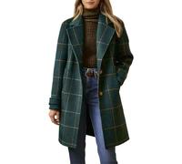 Generisch Women's Wool Coat in Checked Pattern - Warm Checked Trench Coat with Buttoned Winter Coat Elegant Lapel Collar Transition Coat Long Autumn Coat Leisure Winter Jacket, dark green, XL