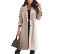 Generisch Women's Wool Transition Coat for Autumn and Winter Long Elegant Trench Coat Warm Winter Coat with Practical Pockets, khaki, L