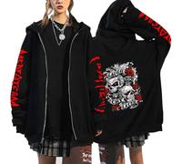 Generisch Women's Zip Hoodie in Dark Pirate Style - Oversize Hooded Jacket with Skull Graphic Gothic Streetwear Jacket for an Urban Look, style_s02 black, M