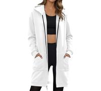Generisch Women's Zip Hoodie Sweatshirt Sweat Jacket Hooded Jacket Long Oversize Lightweight Hoodie Zip Cardigan Side Pockets Warm for Autumn Winter Leisure Street Fashion, C-white, L