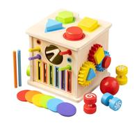 Generisch Wooden Activity Cube - Wooden 17 x 15.5 x 15 cm | Shape Sorter Cube, Motor Skills Colour Sorting Board | For Girls & Developing Skills, Home, Birthday, Party and Classroom