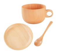 Generisch Wooden Coffee Mug - 290 ml Natural Cutlery with Spoon - Coffee Set with Saucer - For Golf Winter Garden Patio Outdoor Camping Picnic Party Whisky Beer