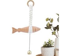 Generisch Wooden Fish Sculpture Decoration, Hand Carved Beach Wall Art with Bell for Lake House and Village Hotel, Coastal Fish Design for Bedroom and Living Room, Hanging Wooden Fish Decoration