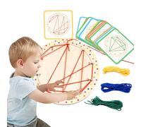 Generisch Wooden Game Board, Graphic Mathematical Learning Toy, Wooden Game Board with 20 Cards and 4 Ribbons, for Classroom and School, for Playing, Fine Motor Skills, for Travel