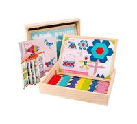 Generisch Wooden Pattern Blocks - 210 Pieces Educational Magnetic Thinking Toy, Geometric Shapes Pattern Building Blocks, Creative Learning Toy for Children and Girls