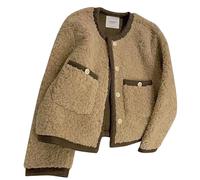Generisch Wool Coat with Women's Lambswool Jacket Oversized Shearling Short Coat Classic Style Wool Women's Coat, coffee, M