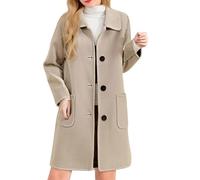Generisch Wool Coat Women's Elegant Plain Winter Coat Long Sleeve Lapel Jacket Long Single Breasted Wool Jacket Winter Large Sizes Coat Plain Winter Jacket Outerwear Women's Jacket for Women, beige