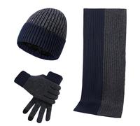 Generisch Wool Hat Set Matching Color Knitted Hat Thick Scarf Gloves Three Piece Set, navy, One Size
