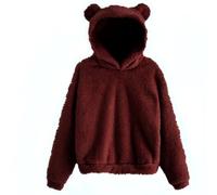 Generisch Wool Hoodie with Cute Bear Ears Hoodie Coat Warm Pullover Tops Casual Loose Outwear Hoodie Teenager, Wine Red, M