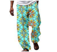 Generisch Work Trousers Men African Dashiki Traditional Style Casual Trousers Summer Hawaii Holiday Ankara Beach Floral Trousers Men's Business, Mint Green, XL