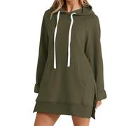 Generisch Wrap Dress Festive Women's Long Sleeve Plain Pocket with Hood Medium Length Casual Loose Hoodie Women's Dress Tight Long Sleeve, Army Green, XXL