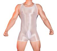 Generisch Wrestling Singlets Men's High Performance Powerlifting Singlet Sleeveless Athletic Supporter Bodysuit Uniform Mankini Jockstrap Active Underwear Full Suit, White, One Size