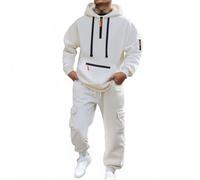 Generisch Y2K Y2K Streetwear Men's Tracksuit Autumn Winter Tracksuit Comfortable Tracksuit Oversized Jogging Suit with Multi Pockets Streetwear 2-Piece Hoodie and Jogging Bottoms, O White, M