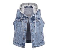 Generisch Yellow Coat Women's Medium Short Denim Vest Sleeveless Jackets Distressed Vest Cotton Winter Jacket Softshell, lightblue, 5XL