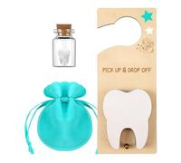 Generisch Zahnfees Tooth Holder Bag Tooth Fairies Box, Door Hanger with Money Slot, Baby Teeth Kids Container Keepsake Bag Saver, Velvet Bag, Tooth Fairy Box for Lost Teeth, Boy, Girl, blue, see