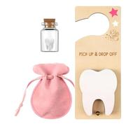 Generisch Zahnfees Tooth Holder Bag Tooth Fairies Box, Door Hanger with Money Slot, Baby Teeth Kids Container Keepsake Bag Saver, Velvet Bag, Tooth Fairy Box for Lost Teeth, Boy, Girl, Pink, See