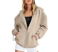 Generisch Zipper Hoodie Women's Elegant Long Sleeve Sweatshirt with Hood Plain Drawstring Oversize Hoodie Comfortable Basic Pullover Sweat Jacket Tops with Pockets, B Beige, 5XL